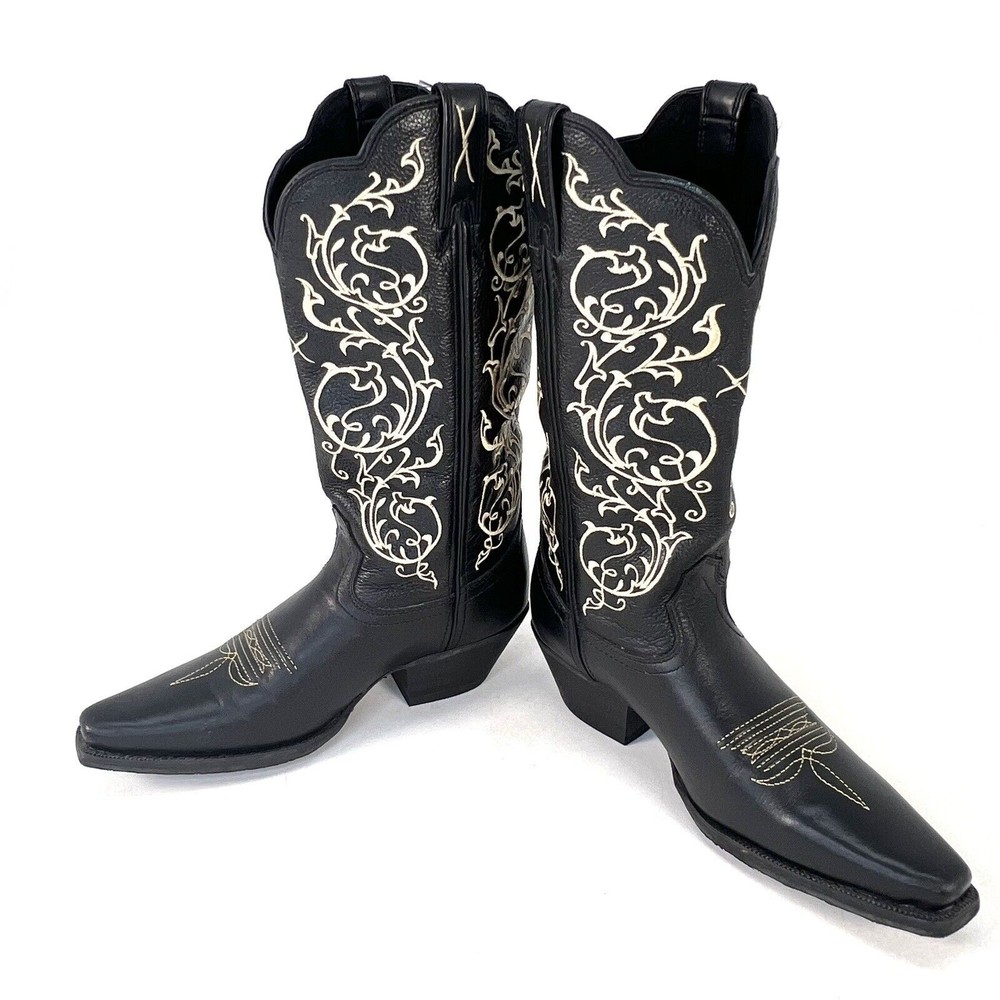 Twisted X Snip Toe Black & Gold Leather Cowgirl Western Boots Womans Size 6 B